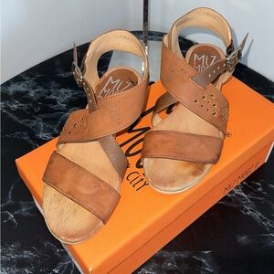 Miz Mooz Cienna Leather Heeled Sandals - BRANDY, EUR 36 US 5.5 / 6 AUTHENTIC